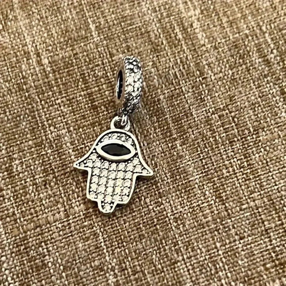 S925 Stamped Sterling Silver Hamsa Hand Charm - Picture 2 of 5